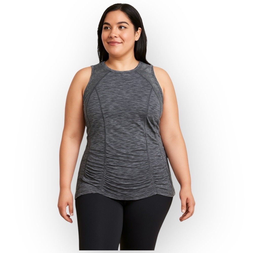 Athleta Heather Gray Ruched Racerback Active Tank Top Women XL 0572
